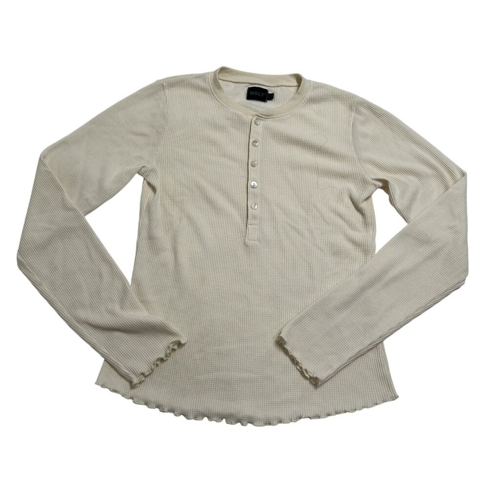 WSLY Rivington Ribbed Henley Shirt in Cream